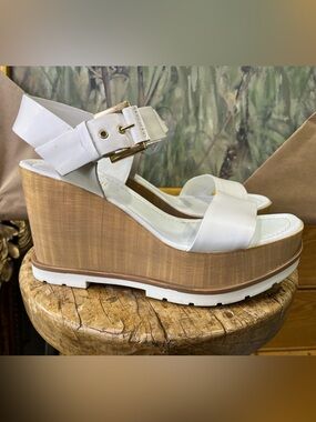 White Platform Wedge Sandals with Ankle Buckle - Comfortable Summer Style